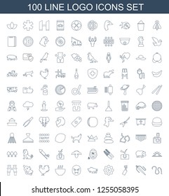 logo icons. Trendy 100 logo icons. Contain icons such as water hose, sewing, firework, play in gear, buffalo, devil emot, soup, chicken, hippopotamus. logo icon for web and mobile.