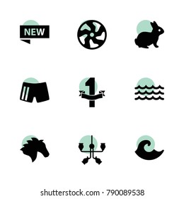 Logo icons. vector collection filled logo icons set.. includes symbols such as horse, rabbit, alloy wheel, chandelier, new, number 1, wave. use for web, mobile and ui design.
