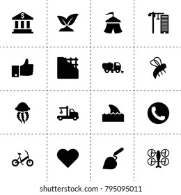 Logo icons. vector collection filled logo icons. includes symbols such as sprouting, bee, bank, tow truck, sweeper truck, trowel. use for web, mobile and ui design.