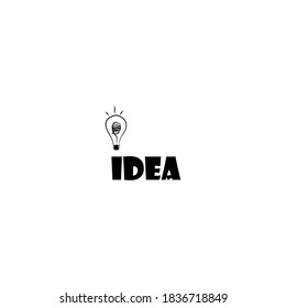 logo with idea, text and light bulb. word idea in doodle style with picture. print for design of t-shirts and booklets.