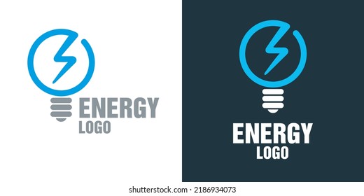 Logo für Identität. Das Thema Energie. Blitz in einer stylischen Glühbirne