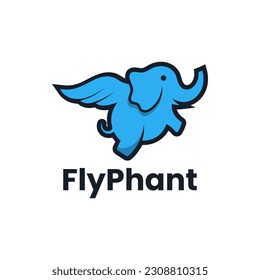 The logo illustrates a cute flying elephant. It is suitable for baby product logos.