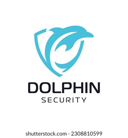 The logo illustrates a dolphin and a shield. It is suitable for use as a security logo.
