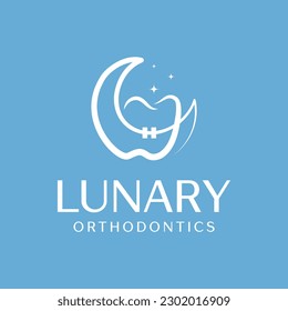 The logo illustrates the moon and braces. It is suitable for use as a logo for dental care clinics.