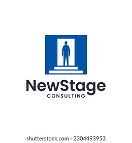 The logo illustrates a person at the top of a ladder. It is suitable for use as a consulting logo.