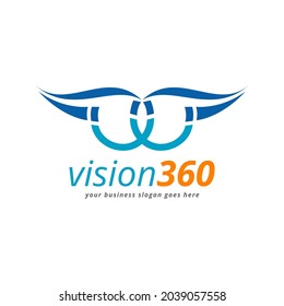 Ilustración de logotipo sobre la visión ocular y el diseño vectorial de símbolo óptico circular.