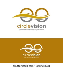 Logo illustration about Eye vision and circle optic symbol vector design.