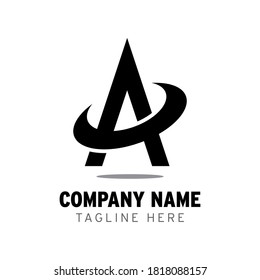 ilustración de logotipo idea de forma abstracta de la letra A con curvas formando un anillo alrededor de ella, genial para un logotipo y sencillo de aplicar en cualquier medio.