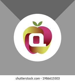 The logo is an illustration of an apple in the middle forming the letter Q. Three-dimensional