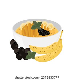 Logo Illustration of Banana Smoothie with Fresh Fruit in a Bowl