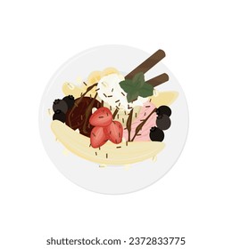 Logo Illustration of Banana Split With Ice Cream Sundae