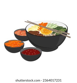 Logo-Illustration von Bibimbap Bereit zum Essen hinzugefügt Gochujang und Kimchi