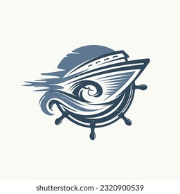 Logo illustration of a boat floating among waves