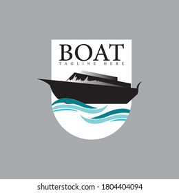 logo illustration of boat in shield. logo vector.