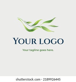 Logo illustration of a branch with green leaves
