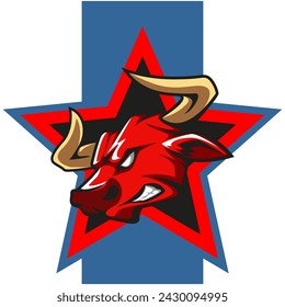 logo illustration of a bull head out fiercely from the stars icon, which looks bright and bold