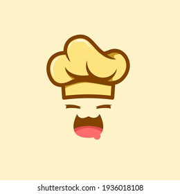 Logo illustration of chef's hat with cute face isolated on cream background