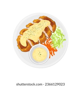 Logo Illustration of Chicken Nanban with Tartar Sauce and Fresh Vegetables