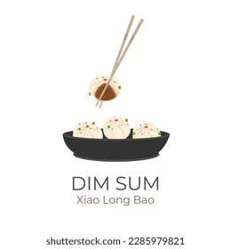 Logo Illustration of Chinese dumplings Xiao Long Bao Served in a Black Bowl