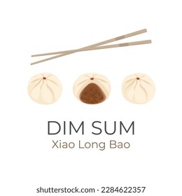 Logo Illustration of chinese stuffed bun Xiao Long Bao or shoronpou With Chopsticks And Minced Beef Stuffing