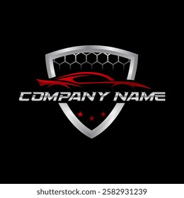 logo illustration of a combination of a car and a shield, this will be very suitable for automotive companies