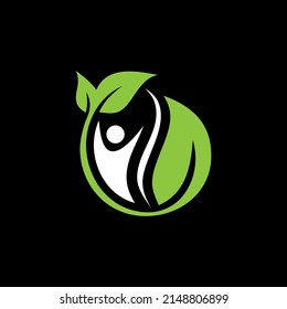 a logo illustration of a combination of healthy people and leaves, leaves which mean nature