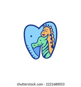 logo illustration of a combination of teeth and animals, because animals are identical to kids