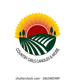 a logo illustration with the concept of a rice field with sunflowers