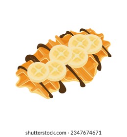 logo Illustration Croffle Croisan Waffle Topped With Sliced ​​Bananas and Chocolate