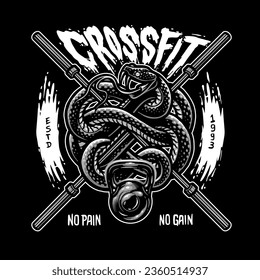 Logo Illustration Crossfit Gym Fitness Barbell Snake Black and White