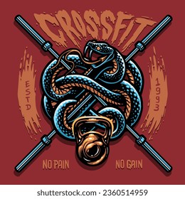 Logo Illustration Crossfit Gym Fitness Barbell Snake