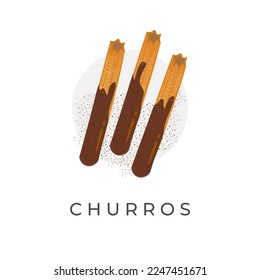 Logo Illustration Of Delicious Churros With Abundant Chocolate Sauce