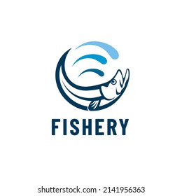 Logo illustration design Fish stroke icon semicircular water symbol