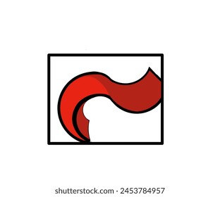 Logo illustration design of a large red curved line icon symbol in a box