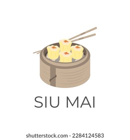 Logo Illustration of Dumpling Shumai siu mai siomai in a bamboo steamer ready to eat with chopsticks