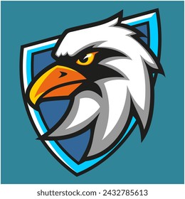 logo illustration of a firm and authoritative eagle head in front of a shield icon, which looks bright and bold