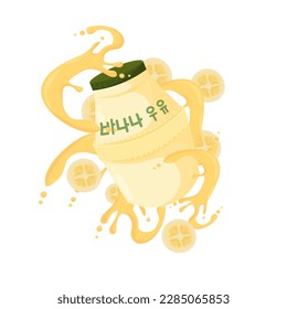 Ilustración con el logo de una botella de leche de plátano recién hecha en Corea