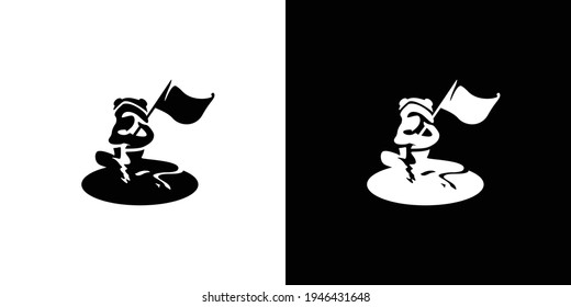 Logo illustration of a frog with flag