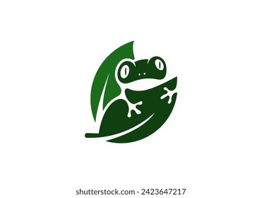 logo illustration of a frog on a leaf	
