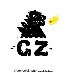 Logo, illustration of godzilla, dragon. Vector flat logo. Image is isolated on white background. Sign, mascot of the company. Corporate identity. Fire-breathing dragon logo.