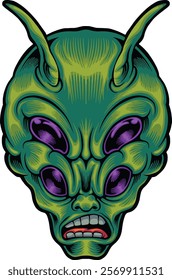 logo illustration green alien head with four eyes