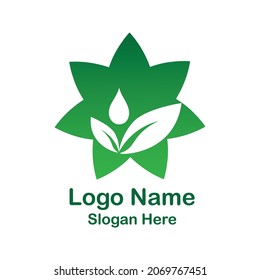 logo with illustration of green leaves and morning dew naturally