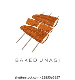 Logo Illustration of Grilled Eel with Bamboo Skewer Kabayaki Unagi