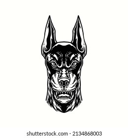 Logo illustration hand drawing doberman dog vintage vector