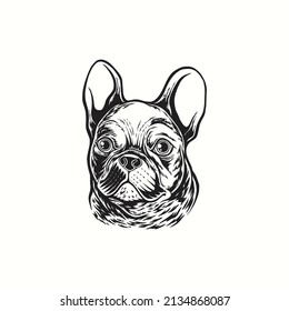 Logo illustration hand drawing french bulldog dog vintage vector