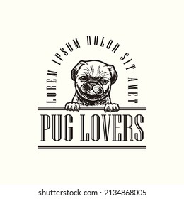 Logo illustration hand drawing pug dog vintage vector