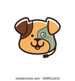 Logo illustration head cute of robot dog puppy wearing microphone