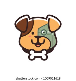 Logo illustration head cute of robot dog puppy wearing necklace
