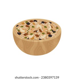 logo illustration of healthy granola grains in a wooden bowl