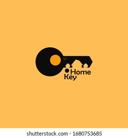 Logo Illustration of Home Key, Lock, House,Night, Safe, Concept, Brown Background